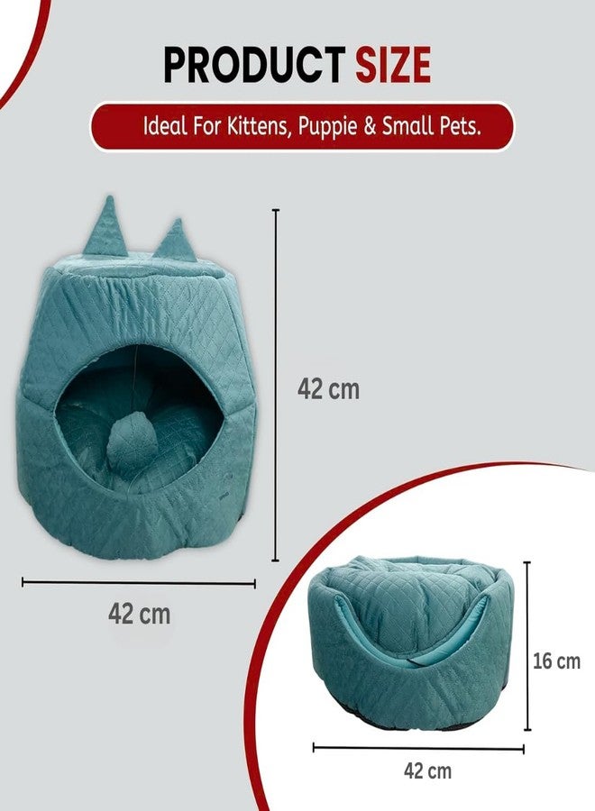 PET FUN® 2-in-1 Foldable Cat House and Bed Perfect for Kittens, Puppies, and Small Pets | Soft Velvet Kennel and Washable Cushion, Lightweight, Non-Slip Base with Ball Pendant Toy Colou May Vary - Image 2